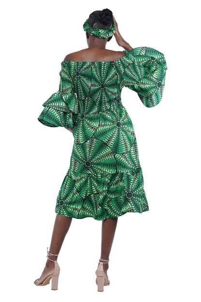 Ankara Midi Frill Neck Smoked Dress