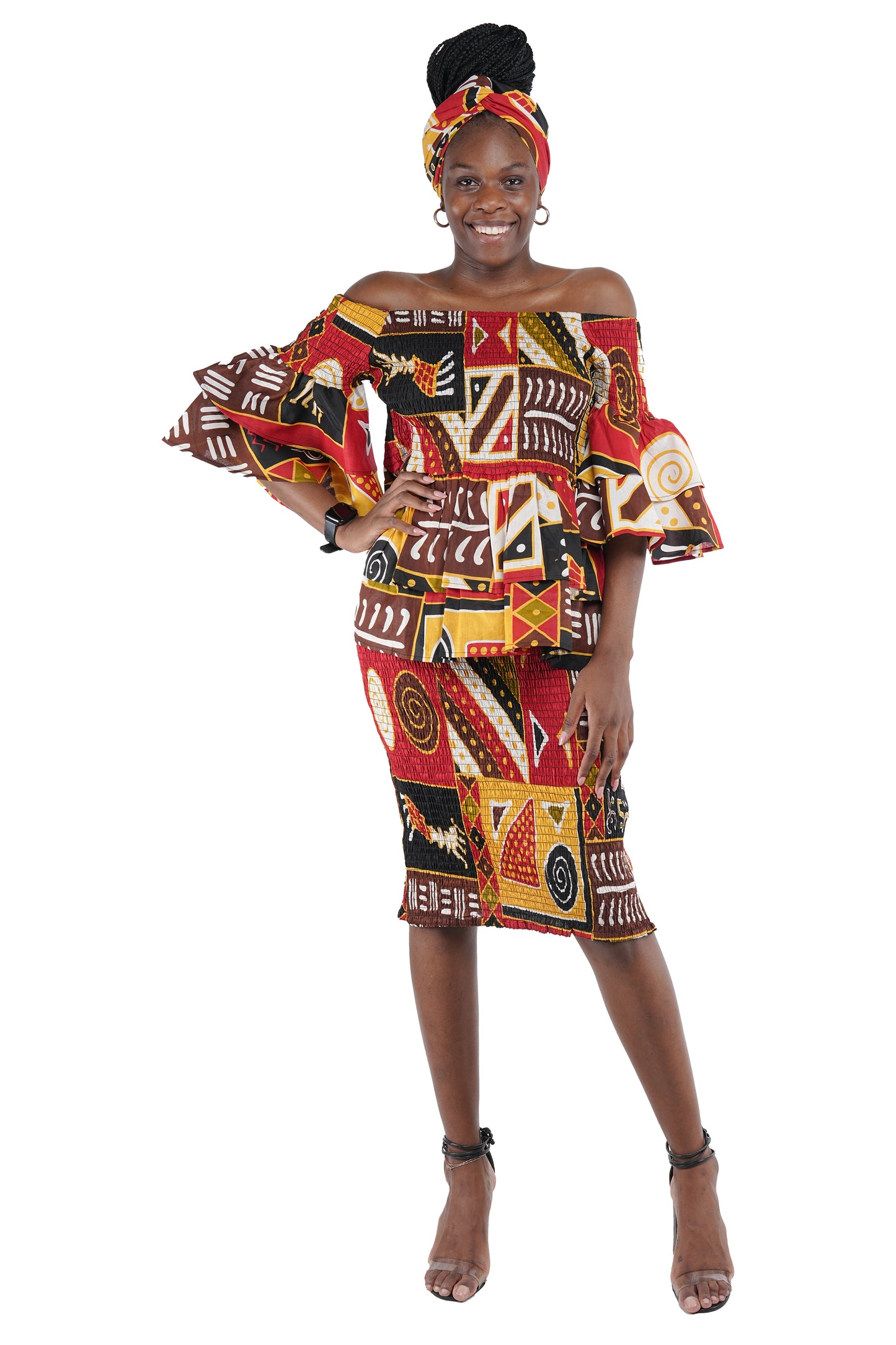 African Double Layer Top & Pencil Skirt Set