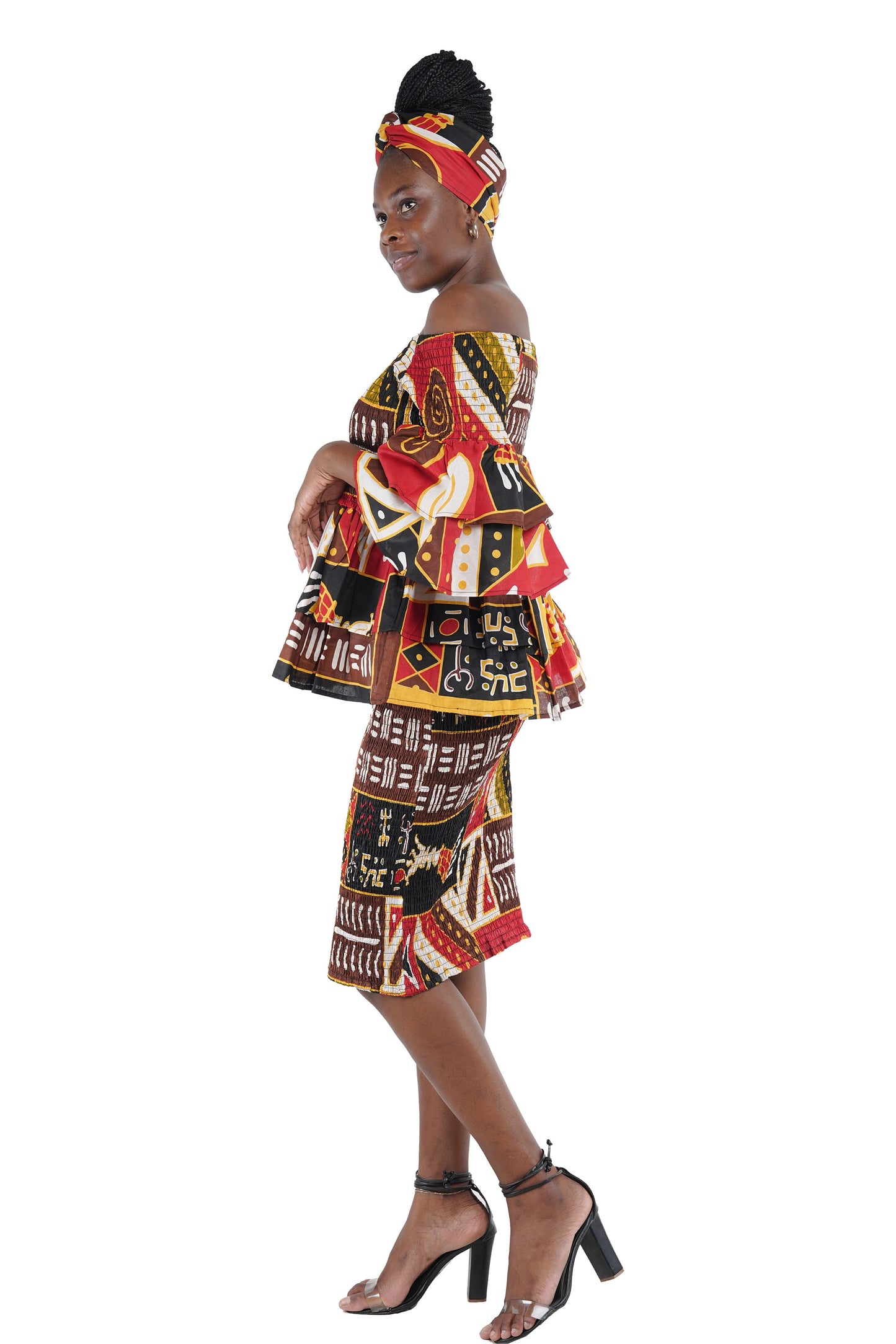 African Double Layer Top & Pencil Skirt Set