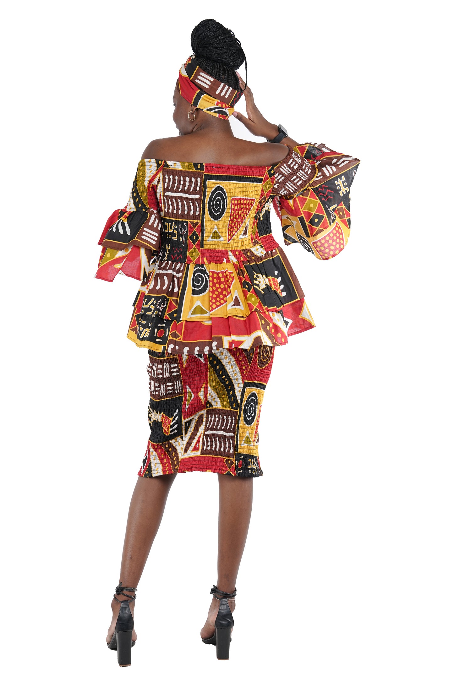 African Double Layer Top & Pencil Skirt Set