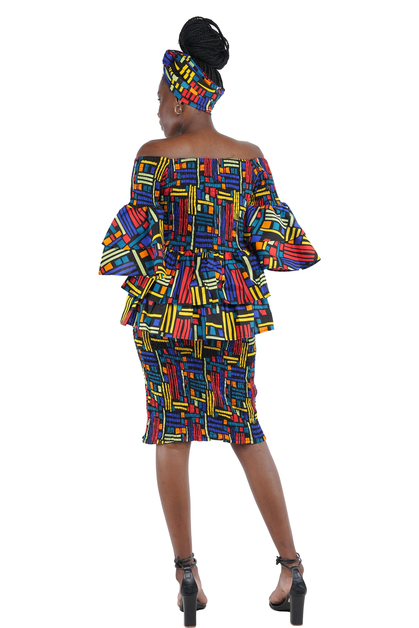 African Double Layer Top & Pencil Skirt Set