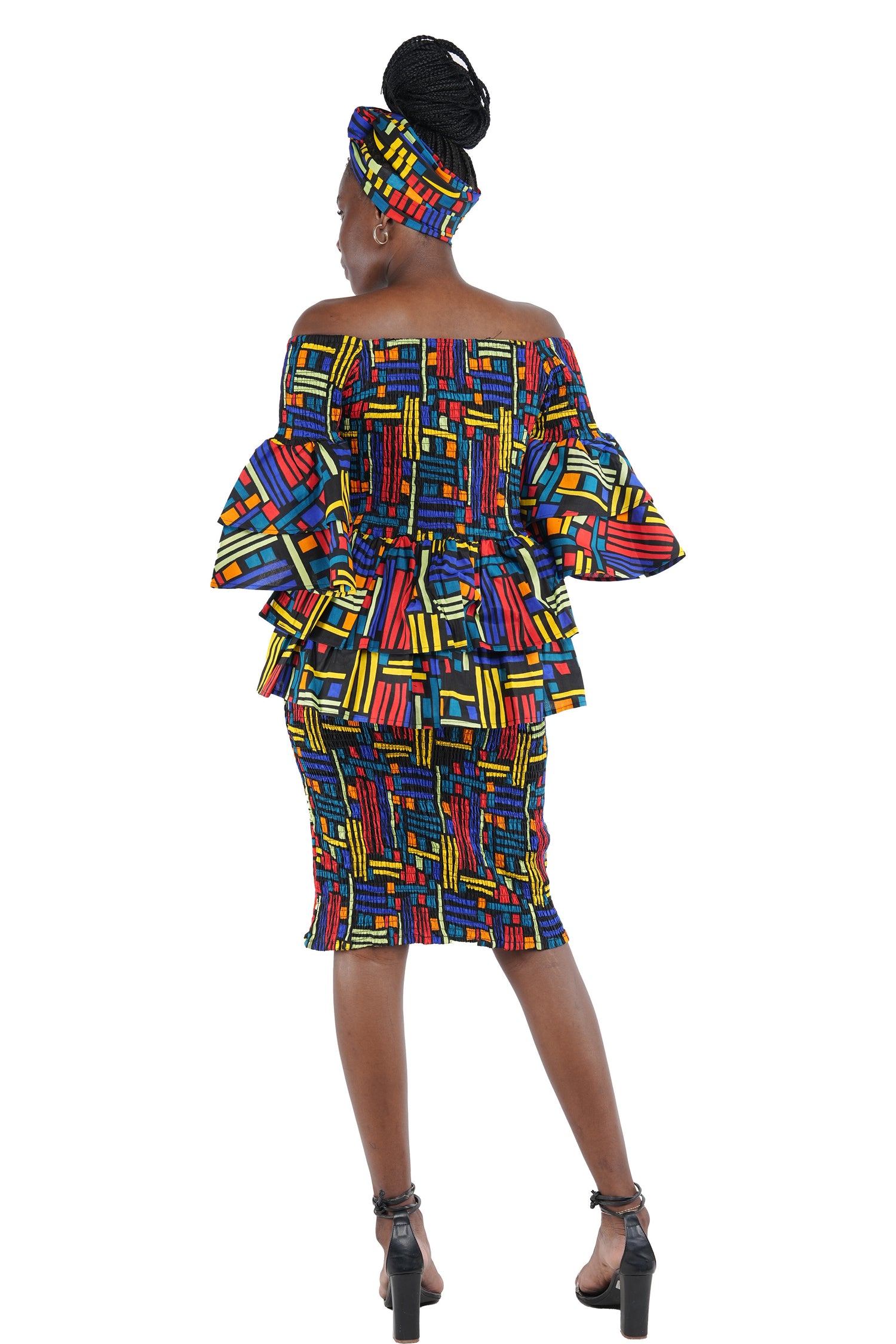 African Double Layer Top &amp; Pencil Skirt Set