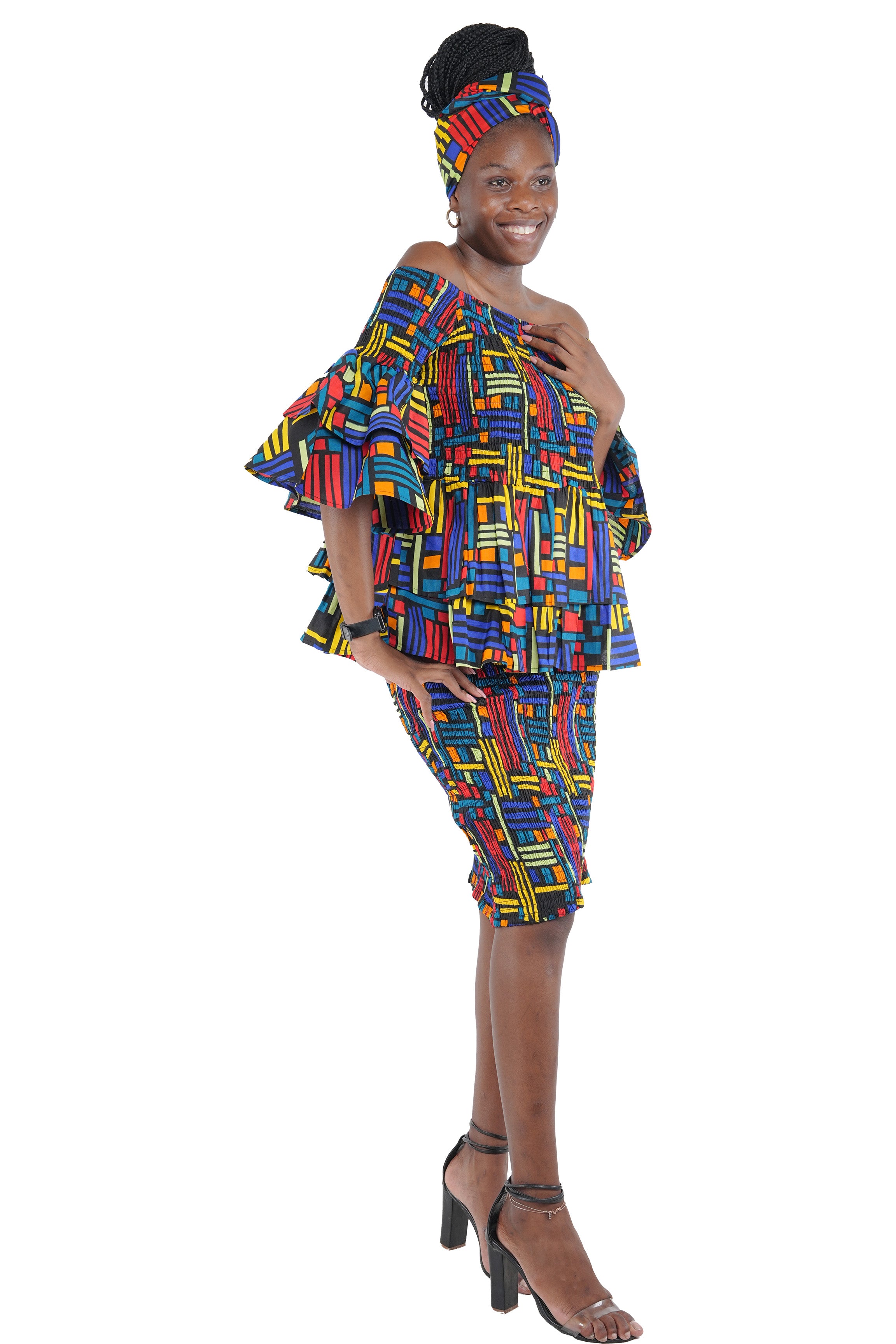 African Double Layer Top &amp; Pencil Skirt Set