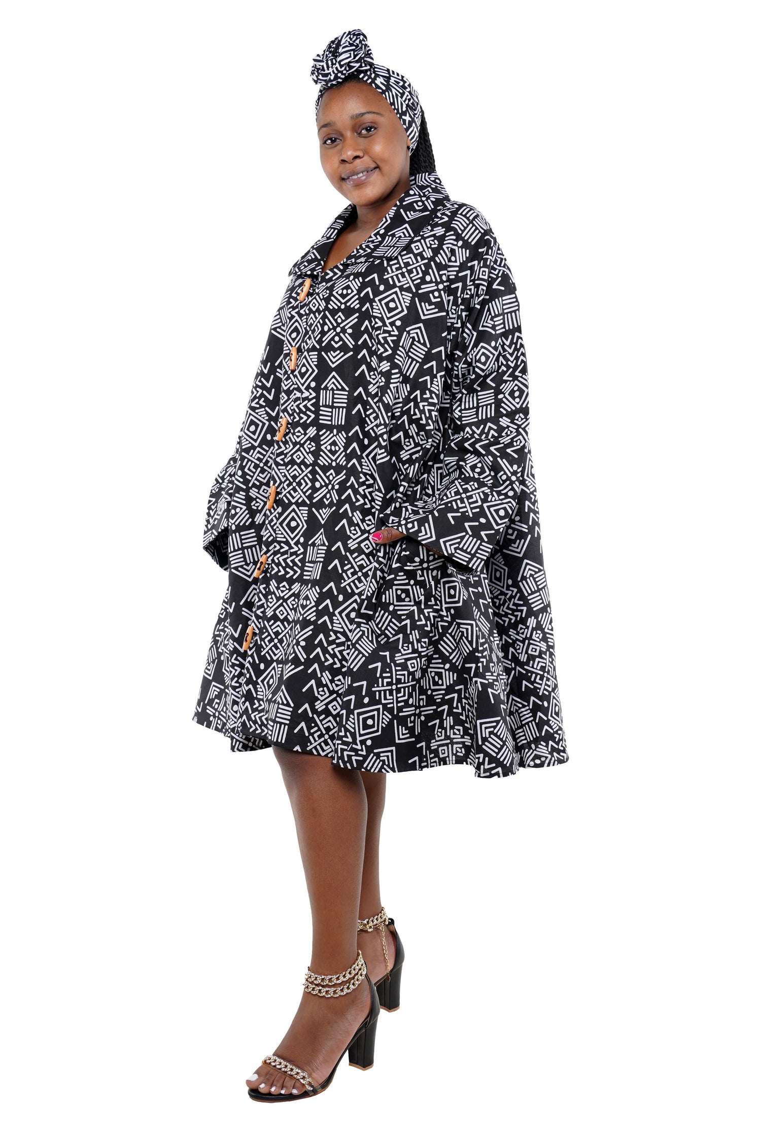 African Ladies Button Up Swing Dress | One Size