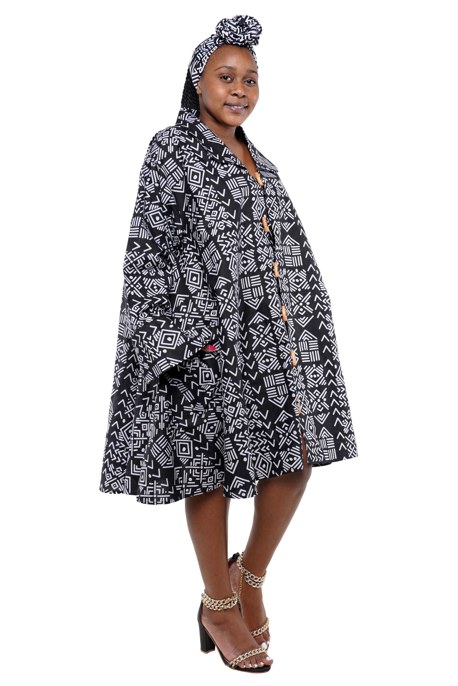 African Ladies Button Up Swing Dress | One Size