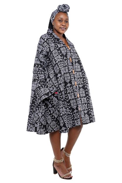 African Ladies Button Up Swing Dress | One Size