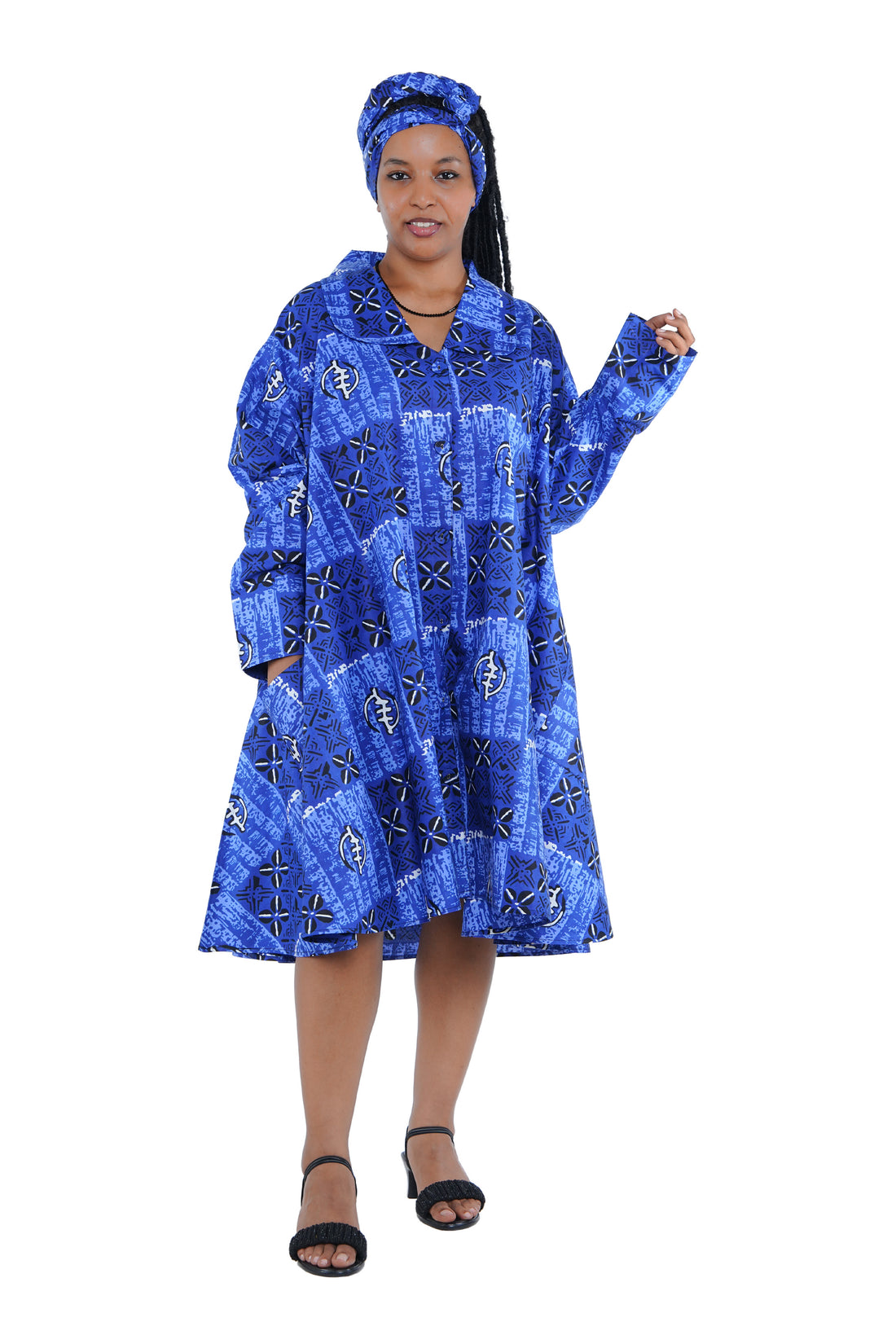 African Ladies Button Up Swing Dress