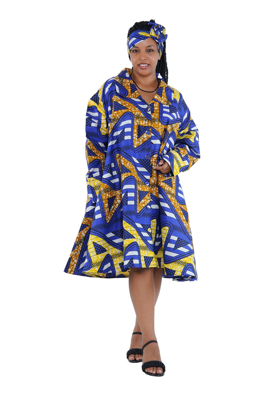 African Ladies Button Up Swing Dress