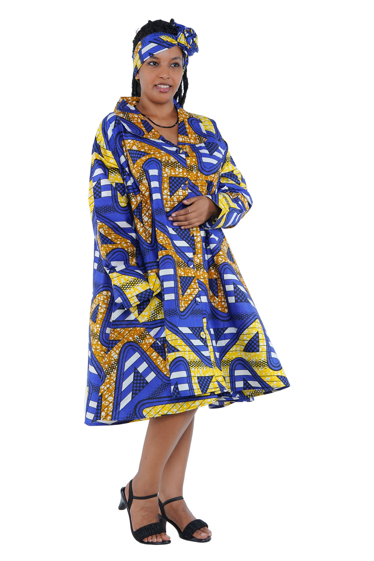 African Ladies Button Up Swing Dress