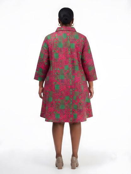 African Ladies Button Up Swing Dress | One Size