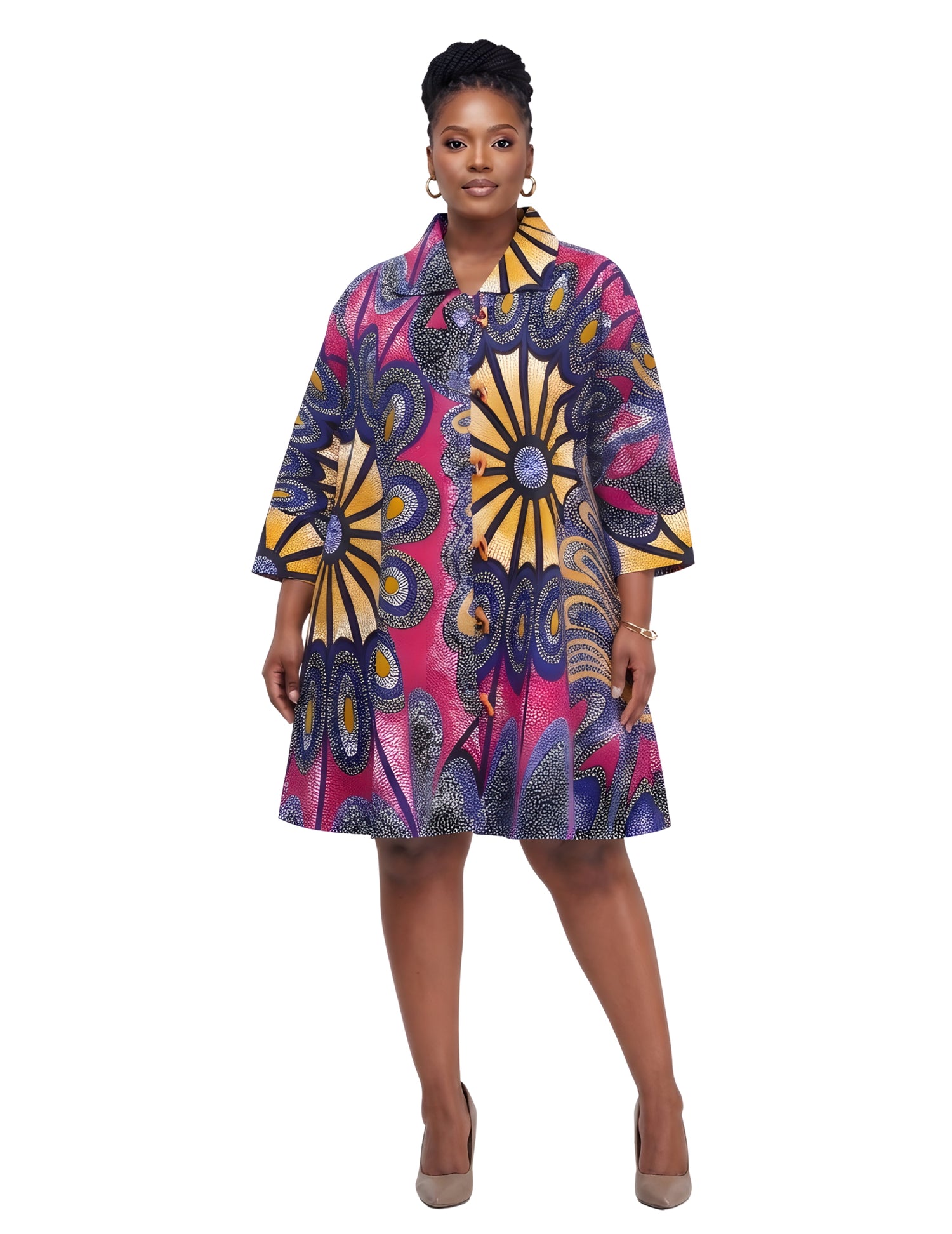 African Ladies Button Up Swing Dress | One Size