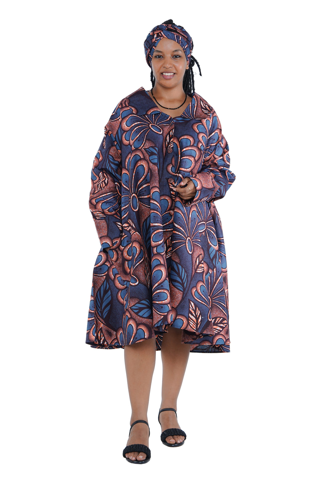 African Ladies Button Up Swing Dress