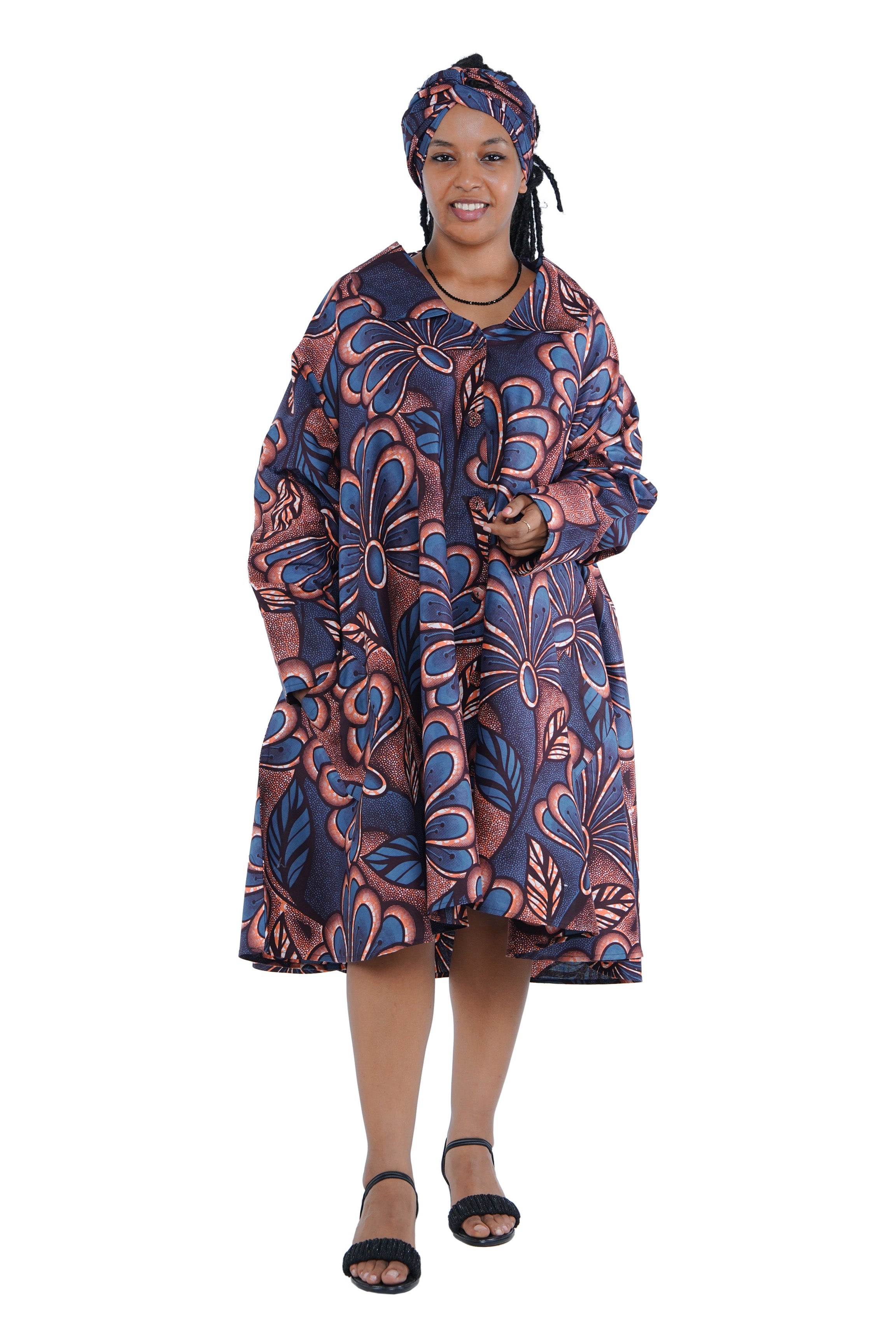 African Ladies Button Up Swing Dress