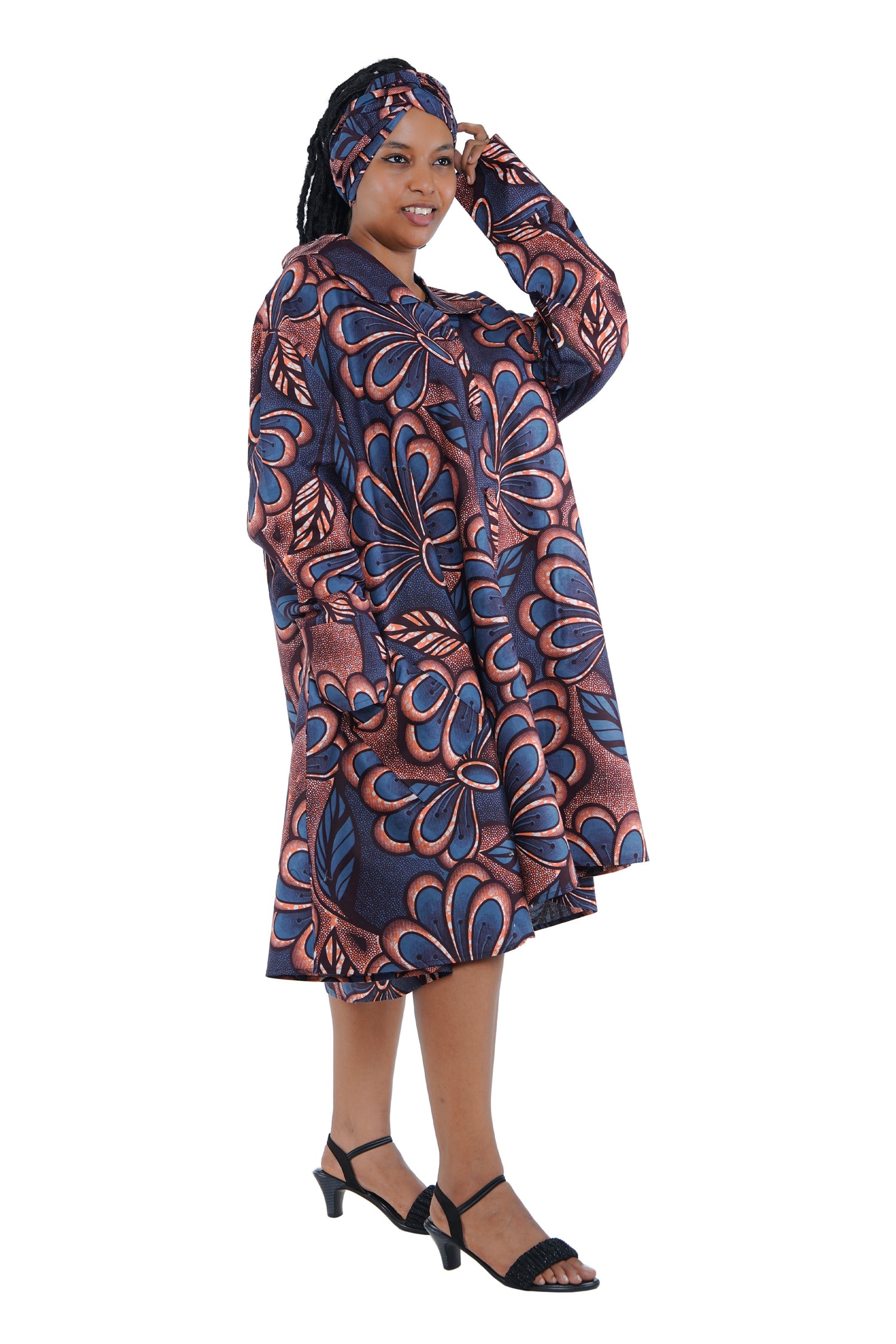 African Ladies Button Up Swing Dress