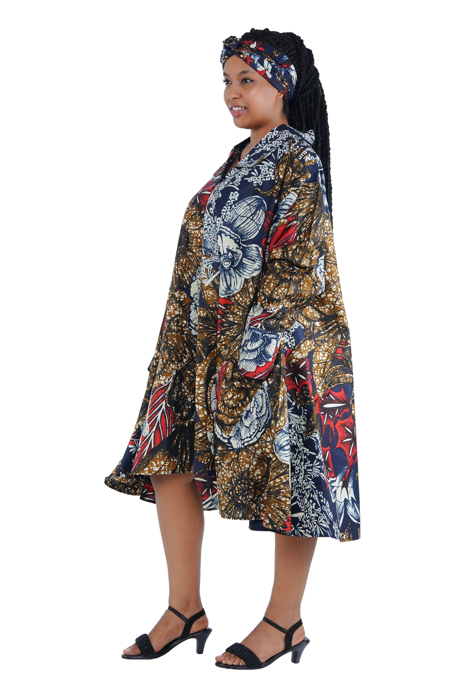 African Ladies Button Up Swing Dress