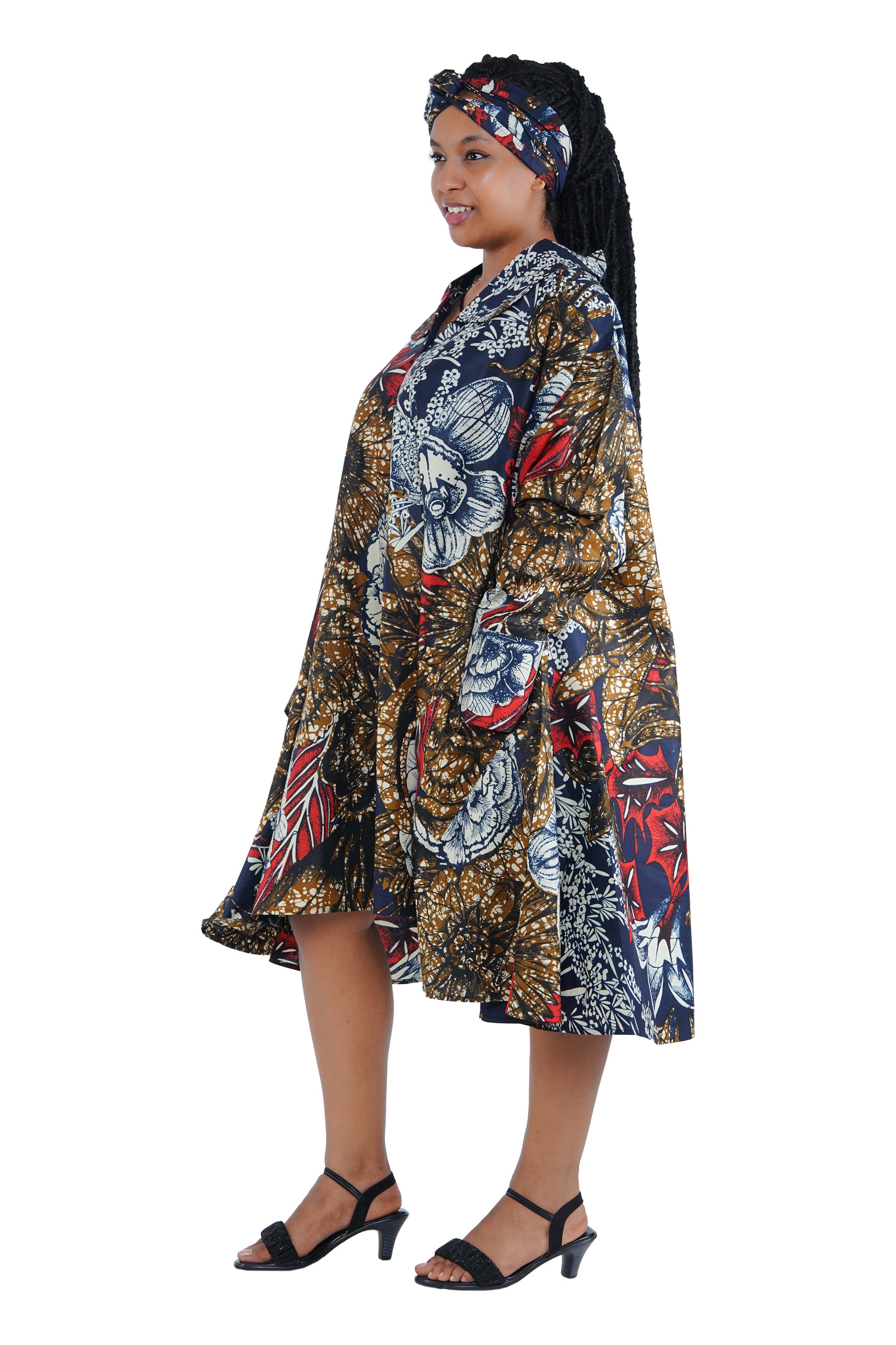African Ladies Button Up Swing Dress