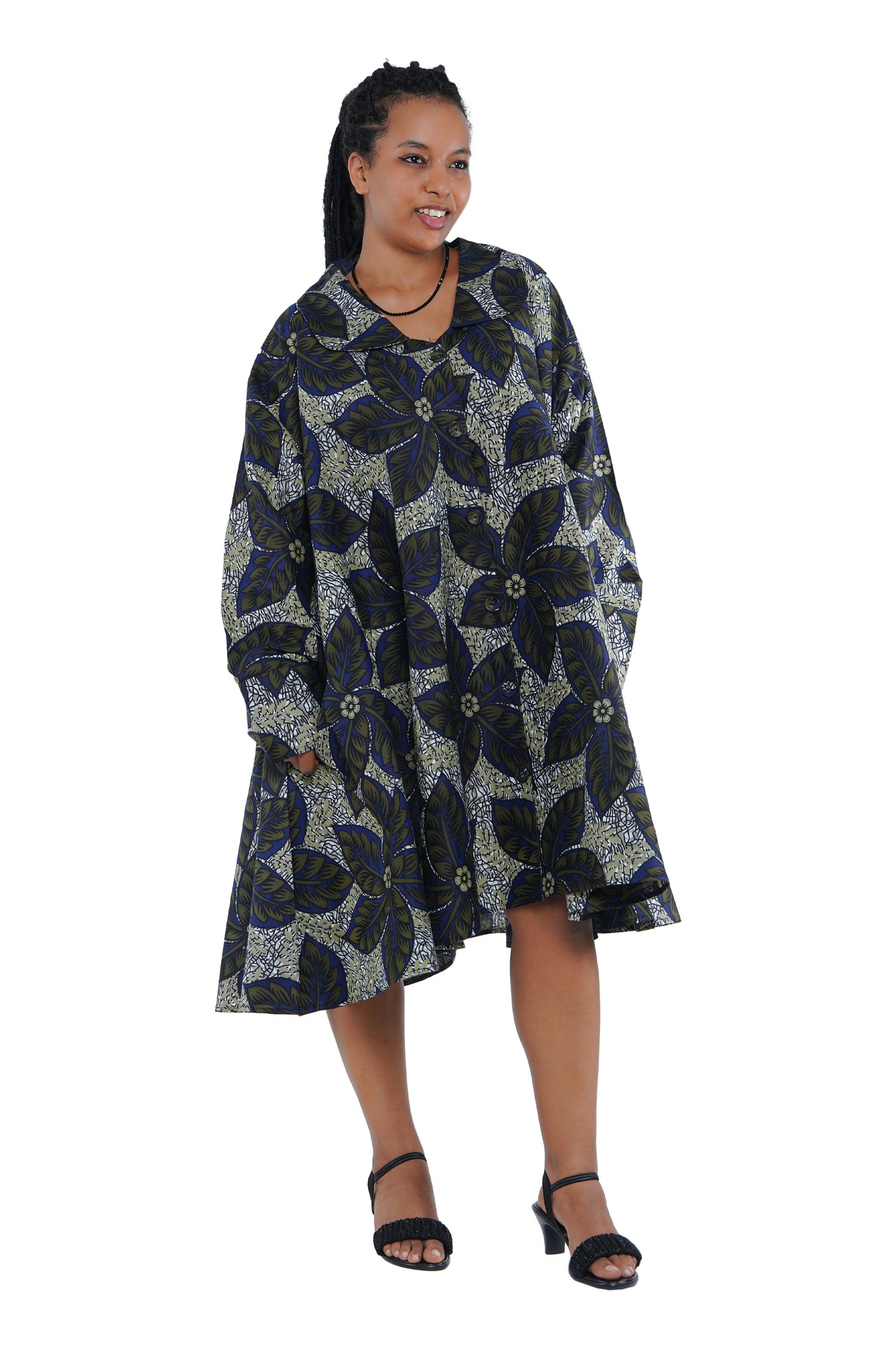 African Ladies Button Up Swing Dress