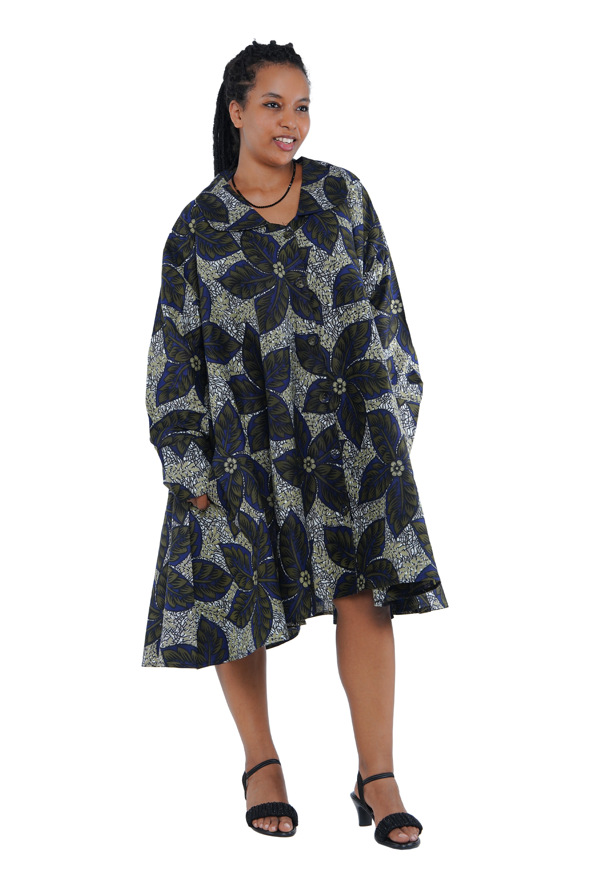 African Ladies Button Up Swing Dress