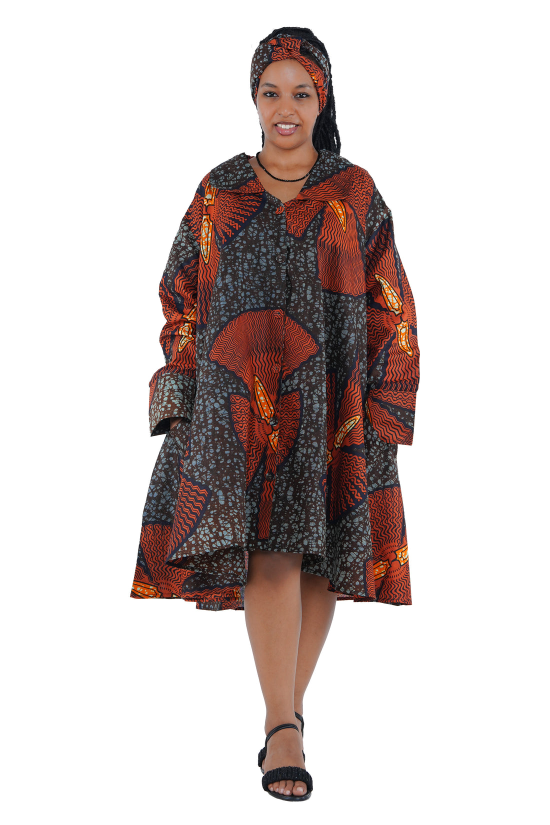 African Ladies Button Up Swing Dress