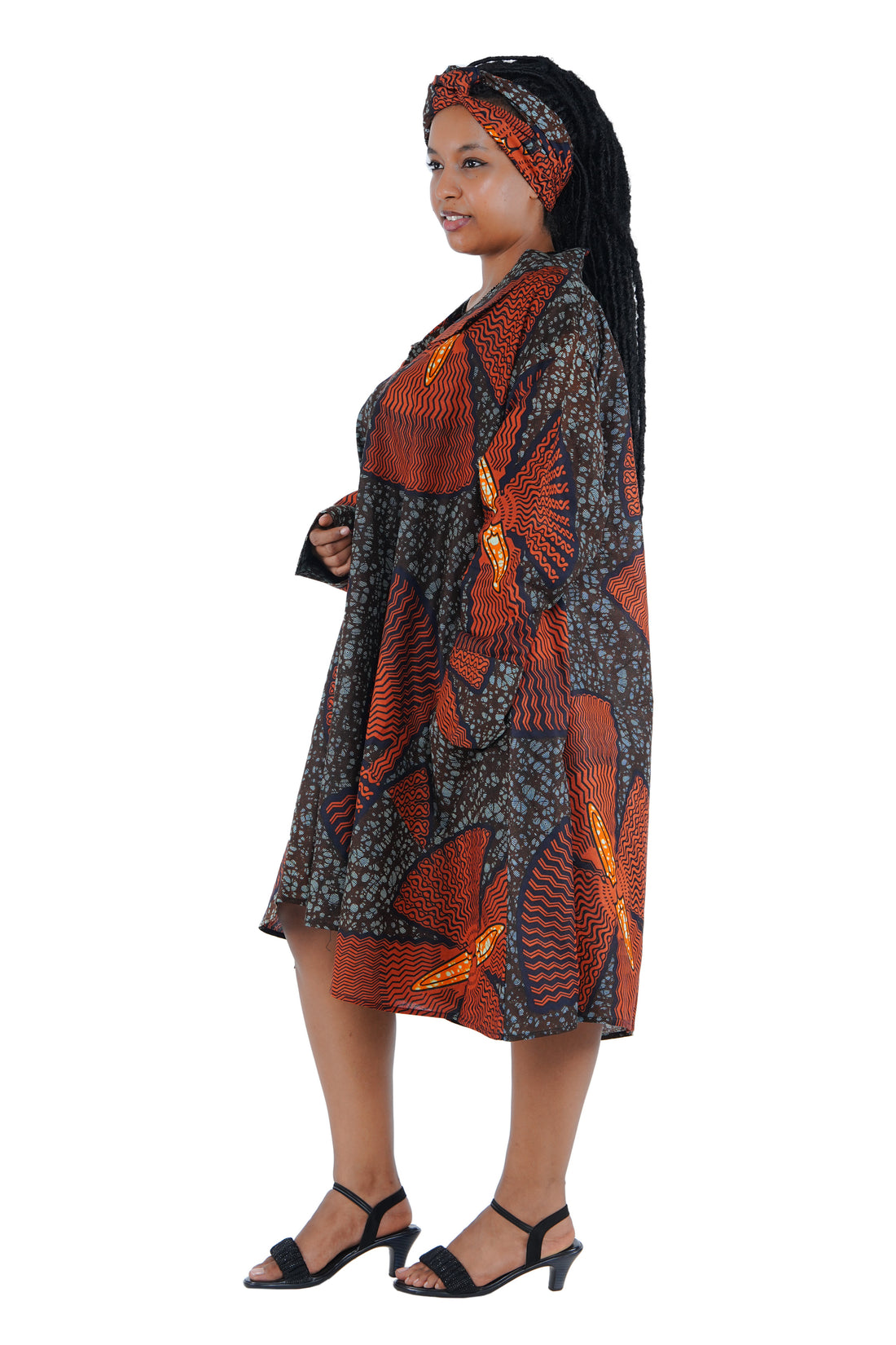 African Ladies Button Up Swing Dress