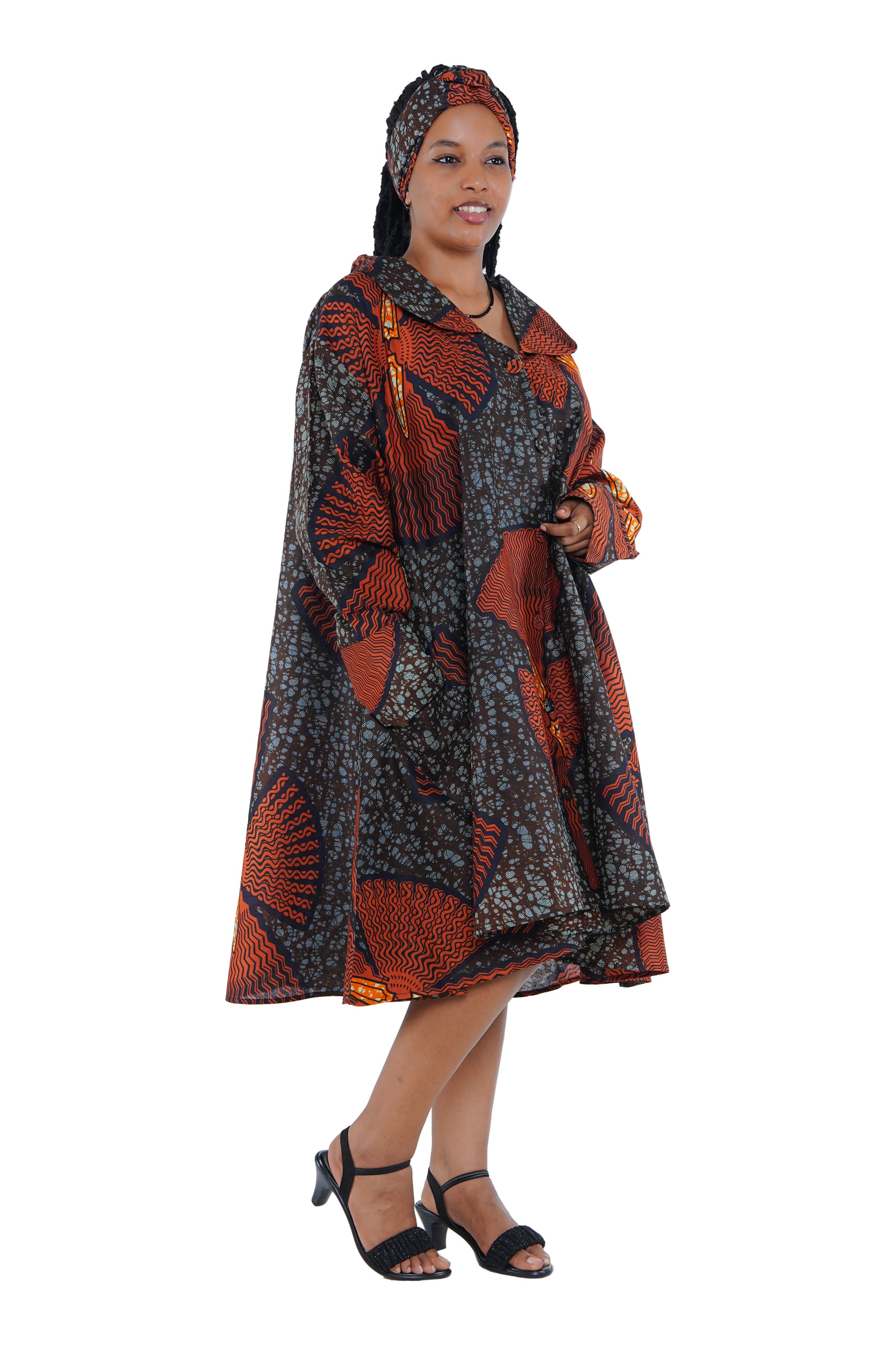 African Ladies Button Up Swing Dress