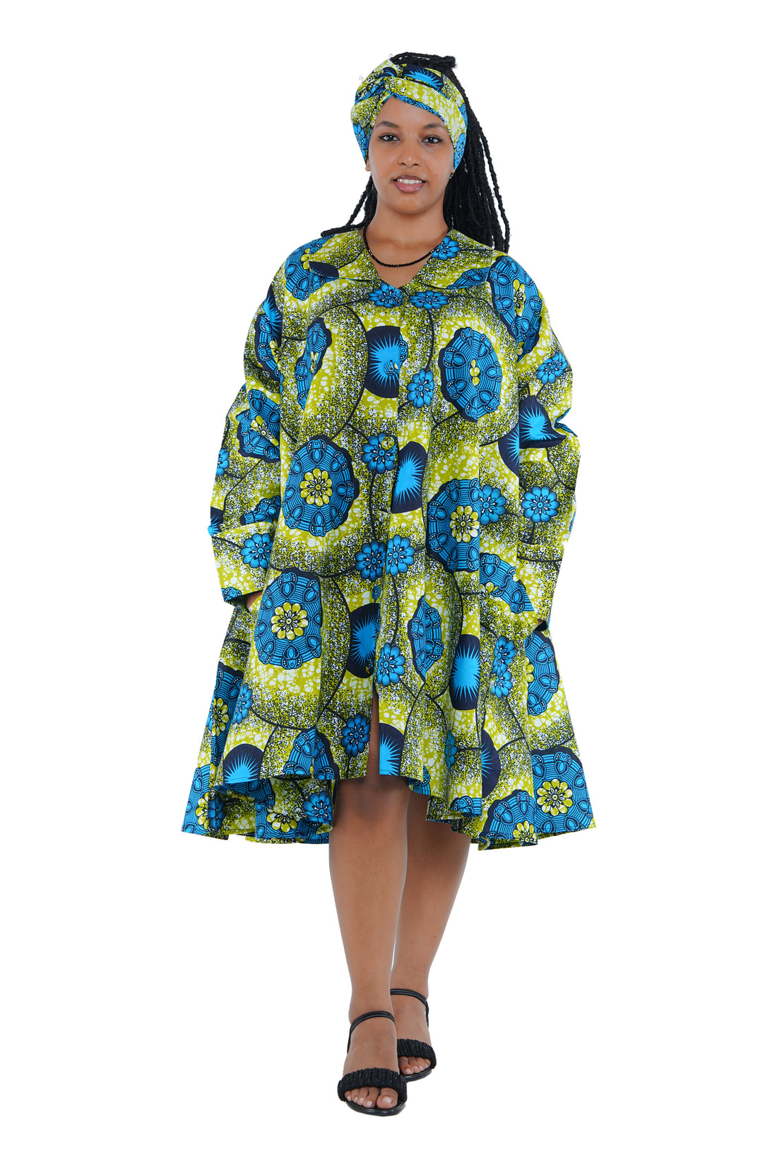 African Ladies Button Up Swing Dress