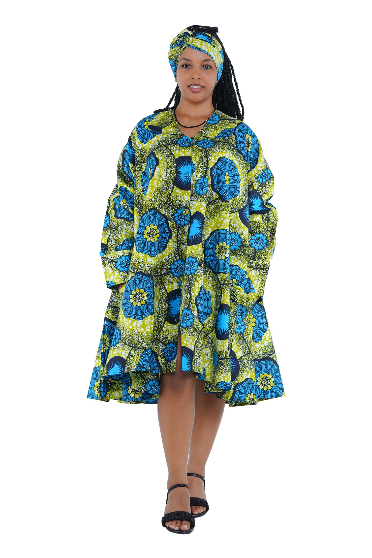 African Ladies Button Up Swing Dress