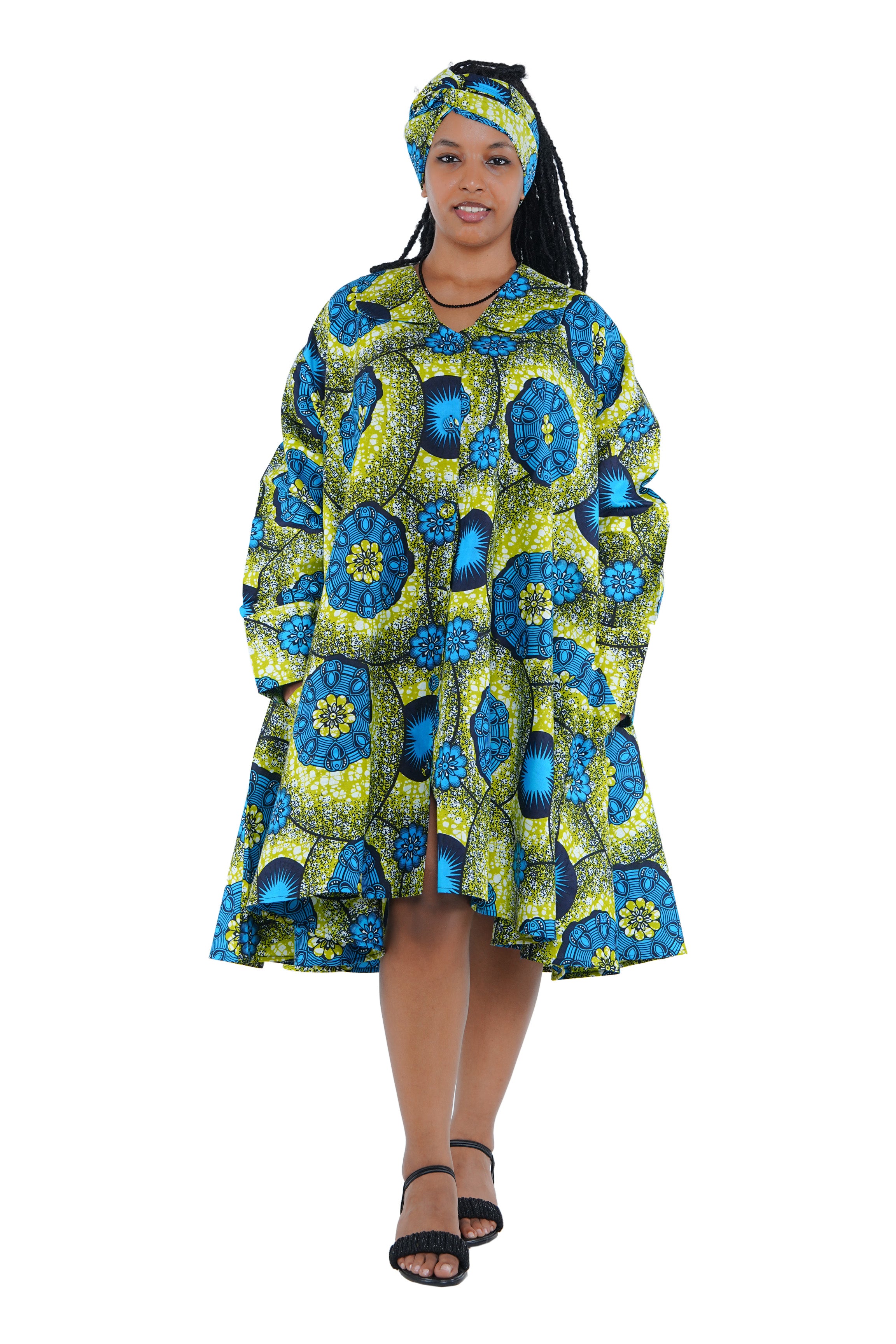 African Ladies Button Up Swing Dress