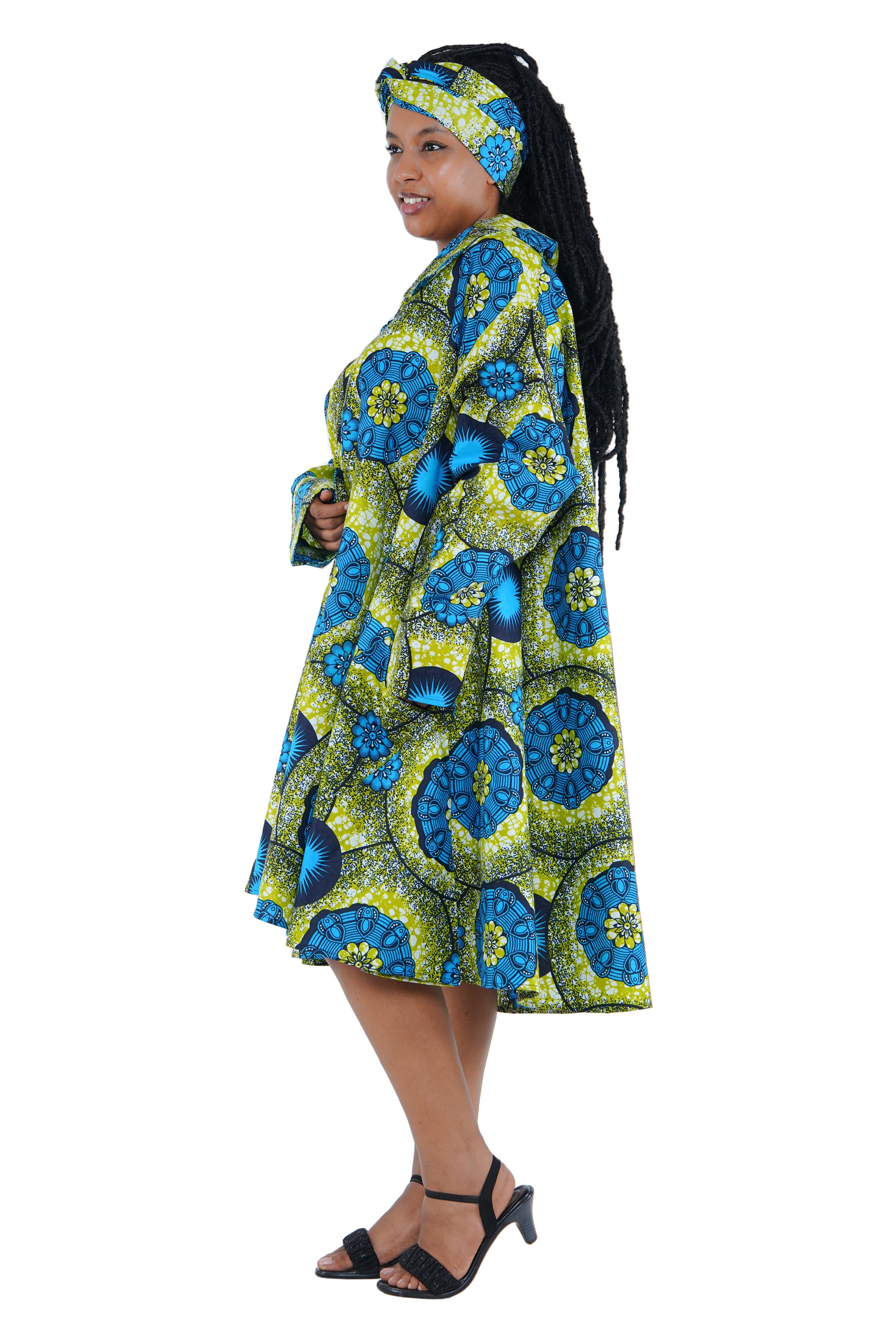 African Ladies Button Up Swing Dress