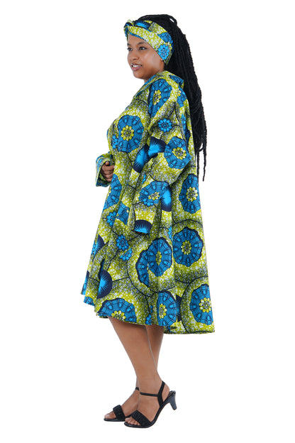 African Ladies Button Up Swing Dress