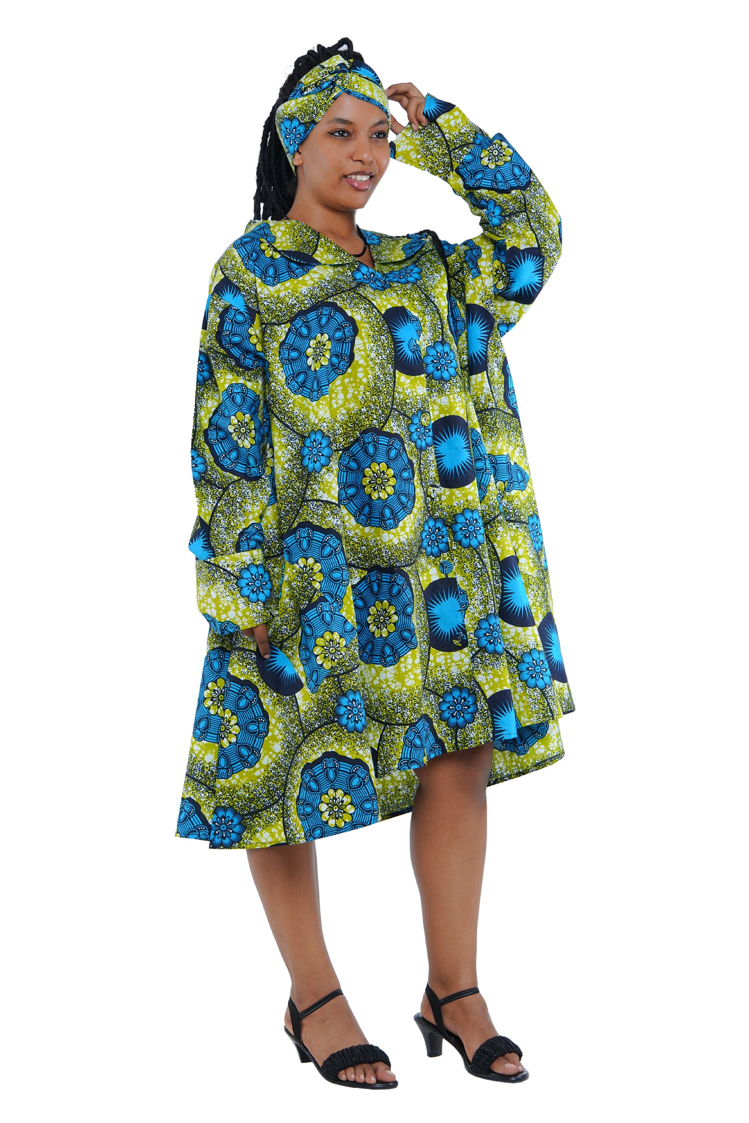 African Ladies Button Up Swing Dress