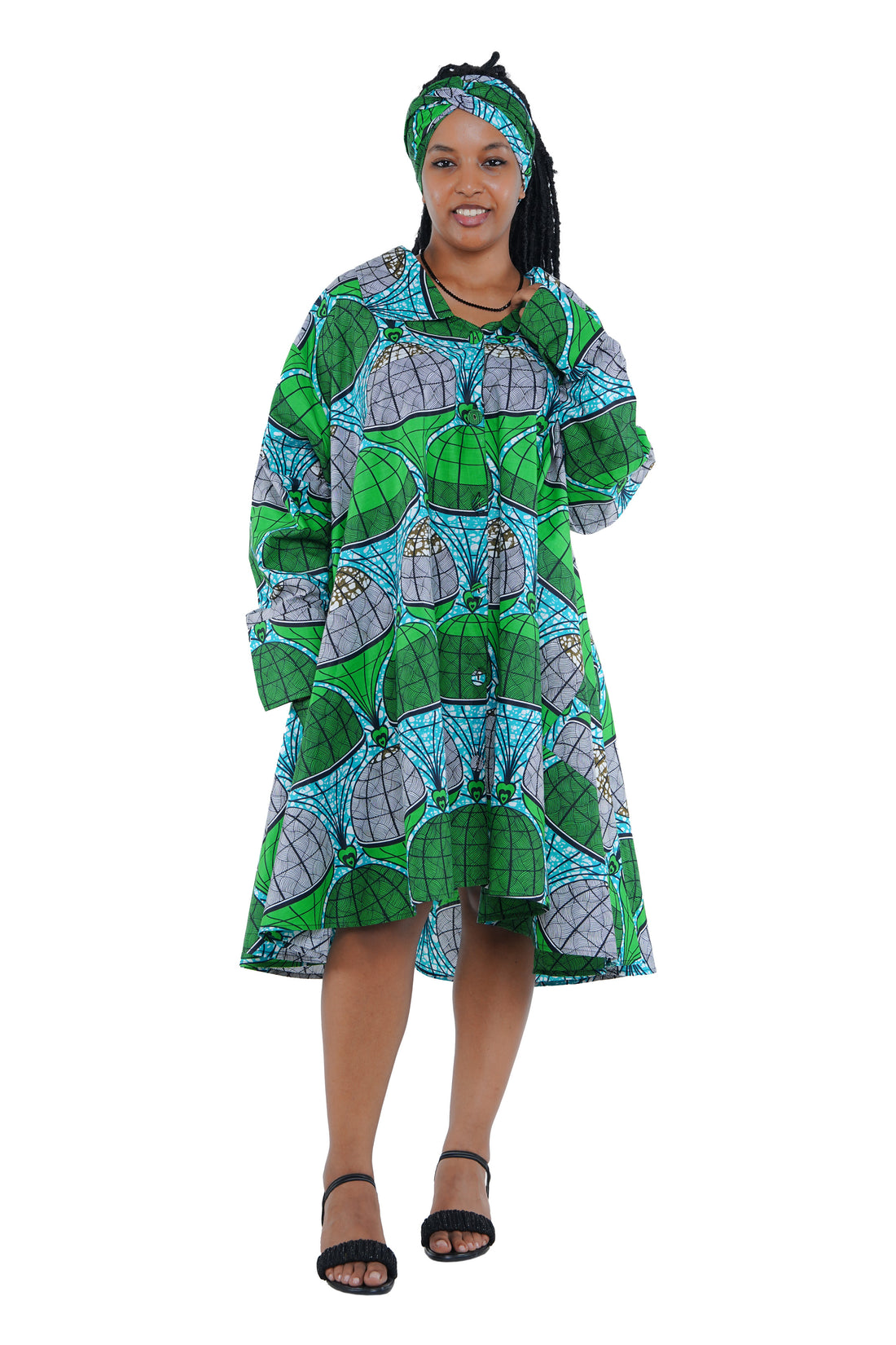 African Ladies Button Up Swing Dress
