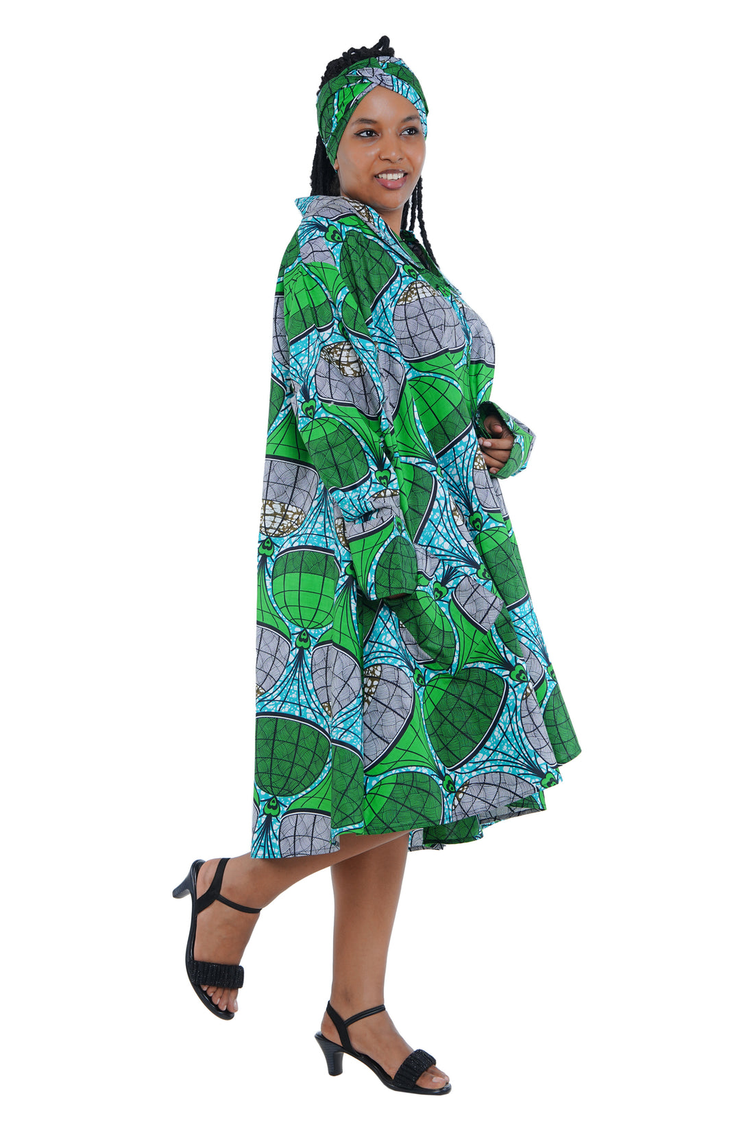 African Ladies Button Up Swing Dress