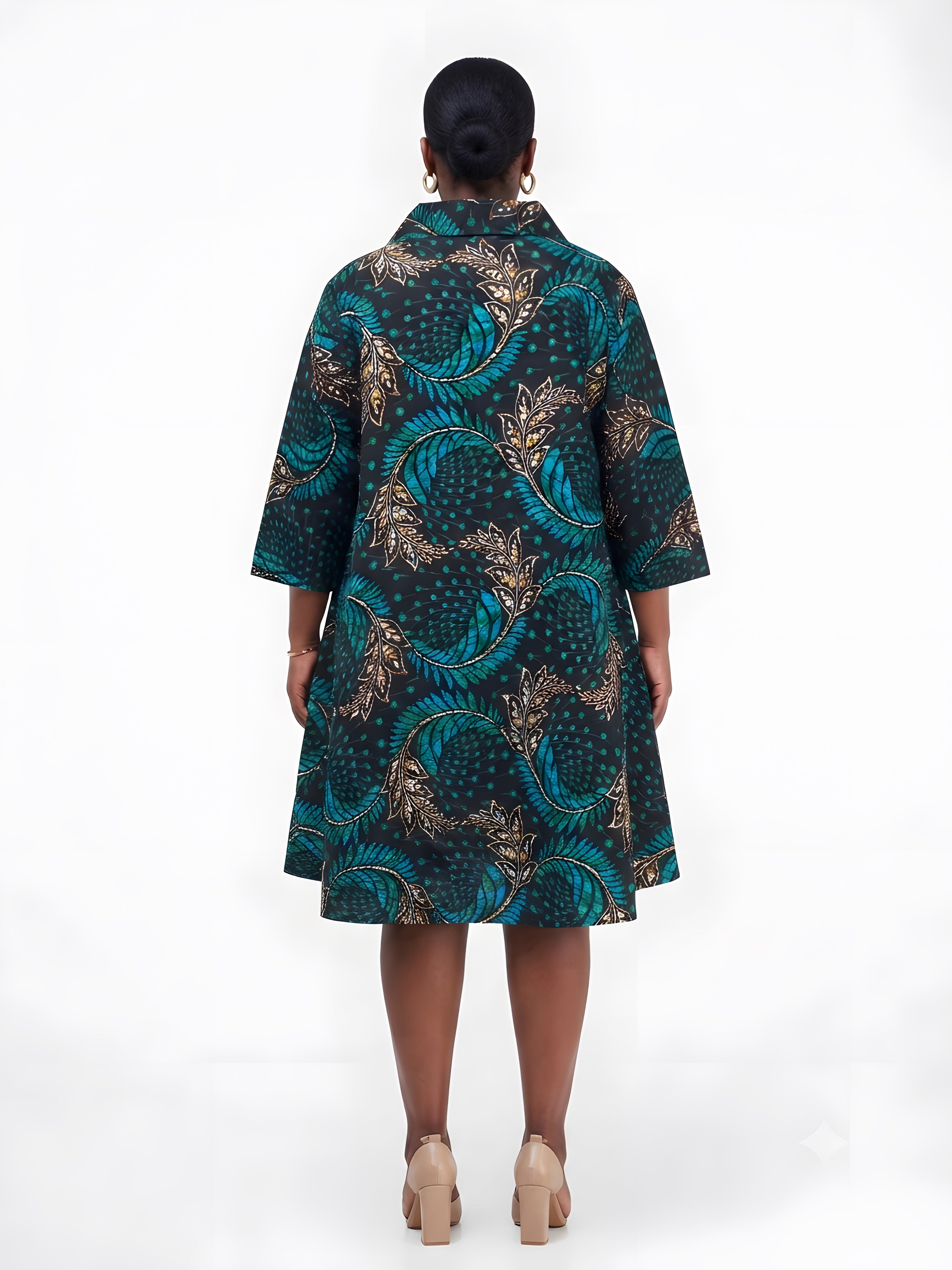 African Ladies Button Up Swing Dress | One Size