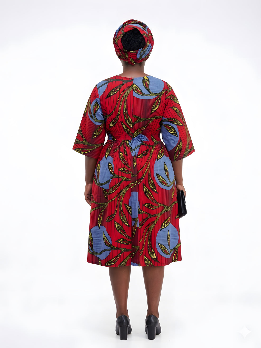 African Print Midi Dress with Matching Headwrap | One Size