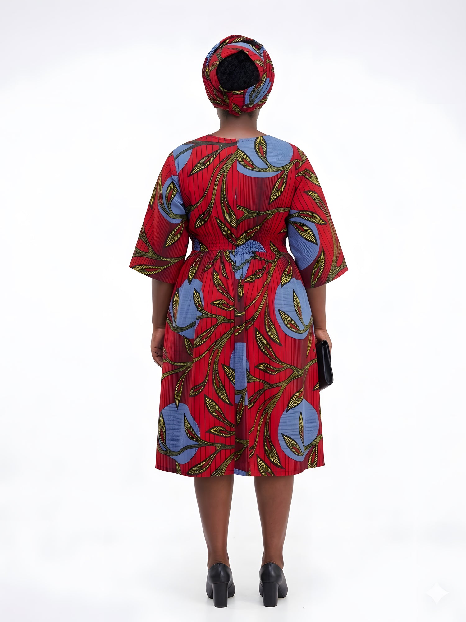 African Print Midi Dress with Matching Headwrap | One Size