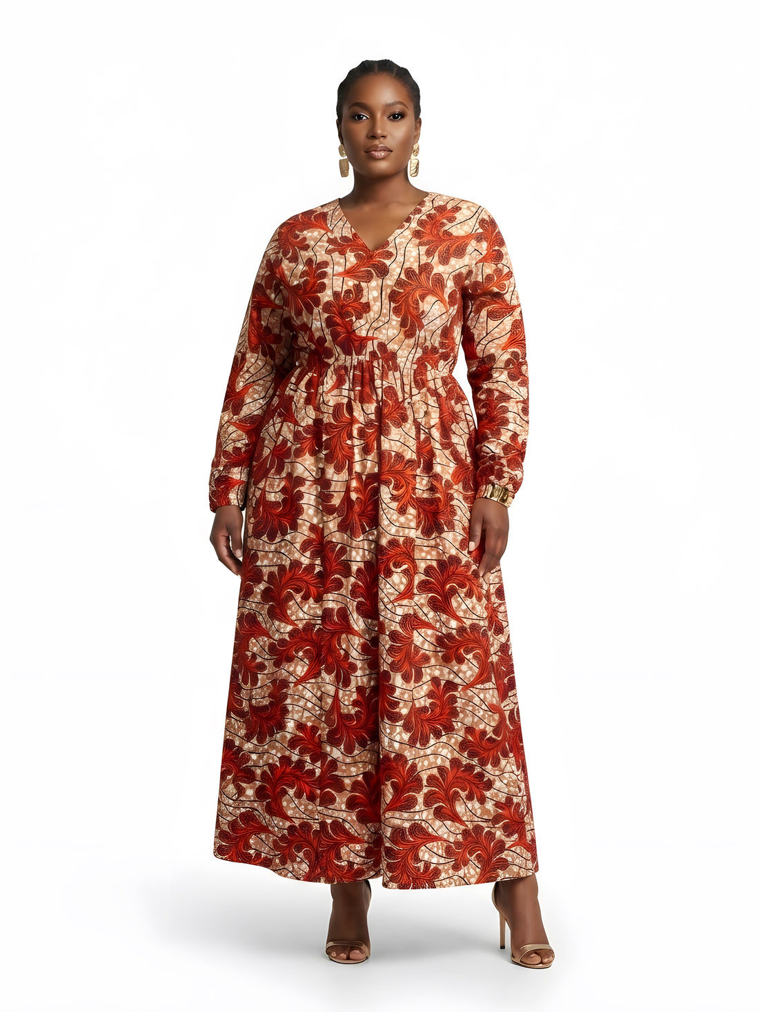 African Long Maxi Dress w/ Back Zipper &amp; Headwrap – Cotton