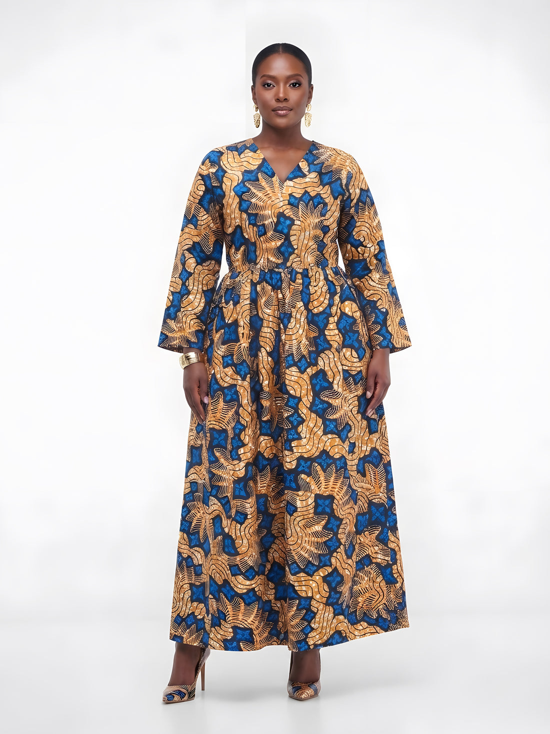 African Long Maxi Dress w/ Back Zipper &amp; Headwrap – Cotton