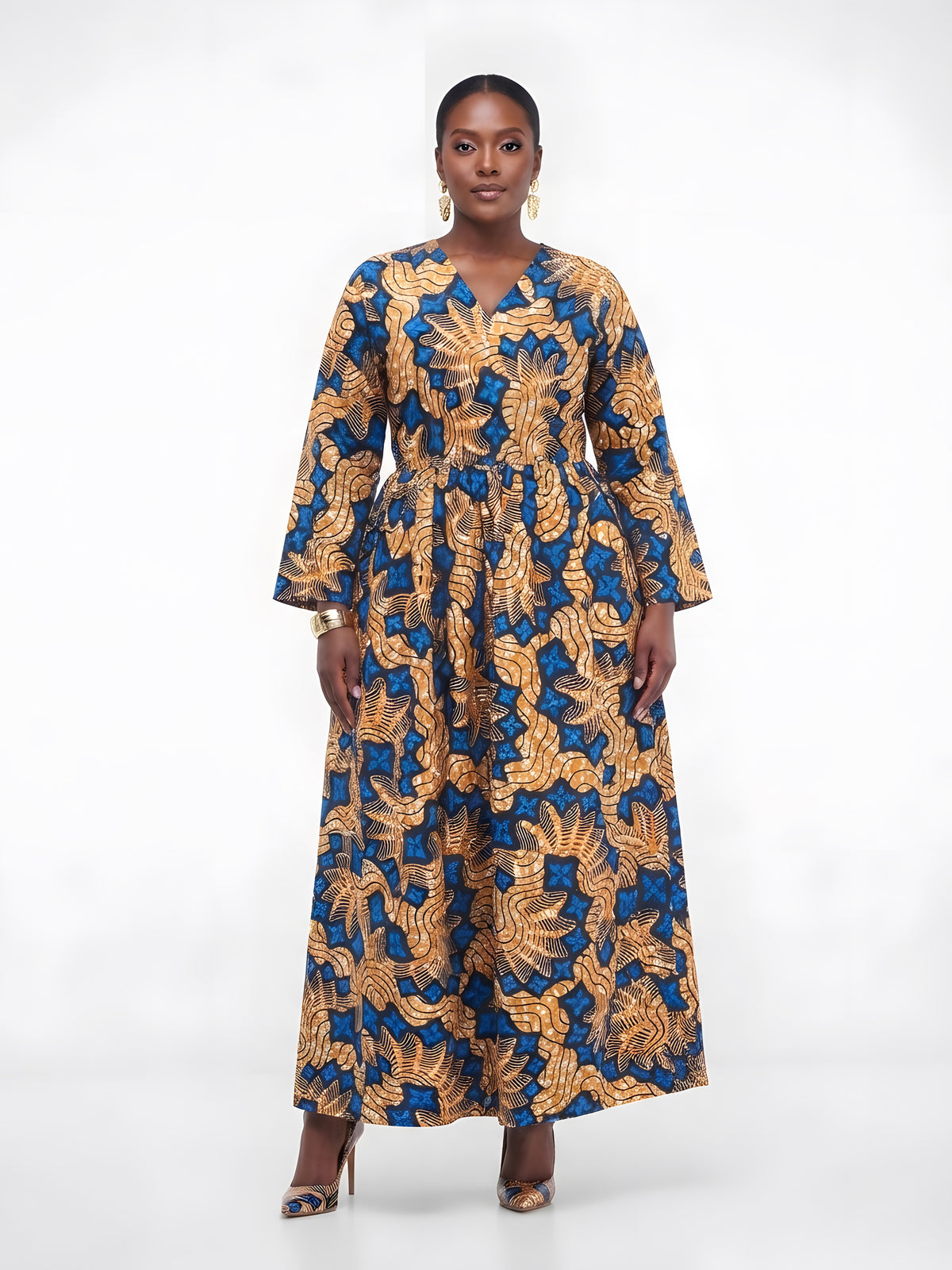 African Long Maxi Dress w/ Back Zipper &amp; Headwrap – Cotton