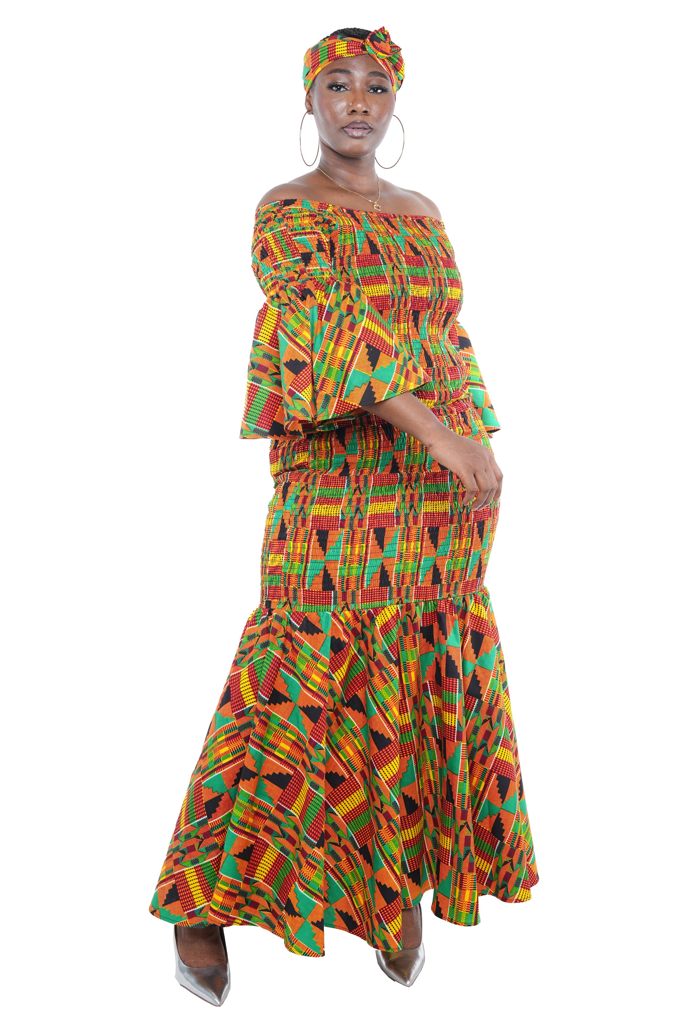 Kente Long Smocked Fish Tail Dress