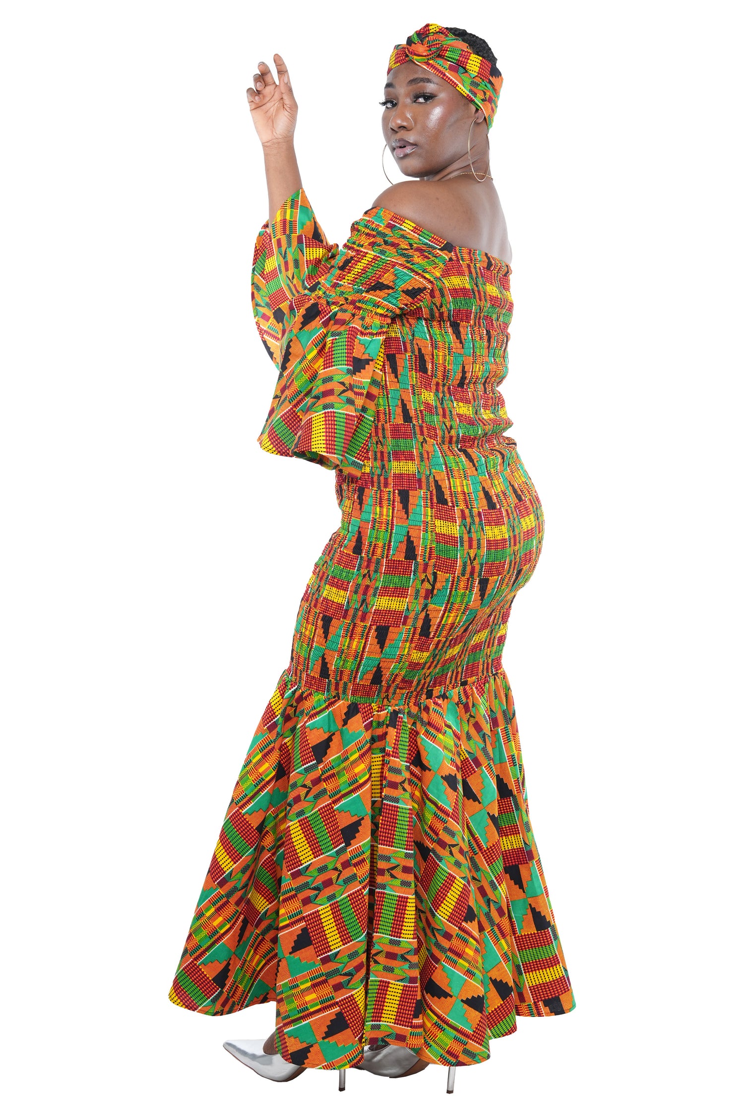 Kente Long Smocked Fish Tail Dress