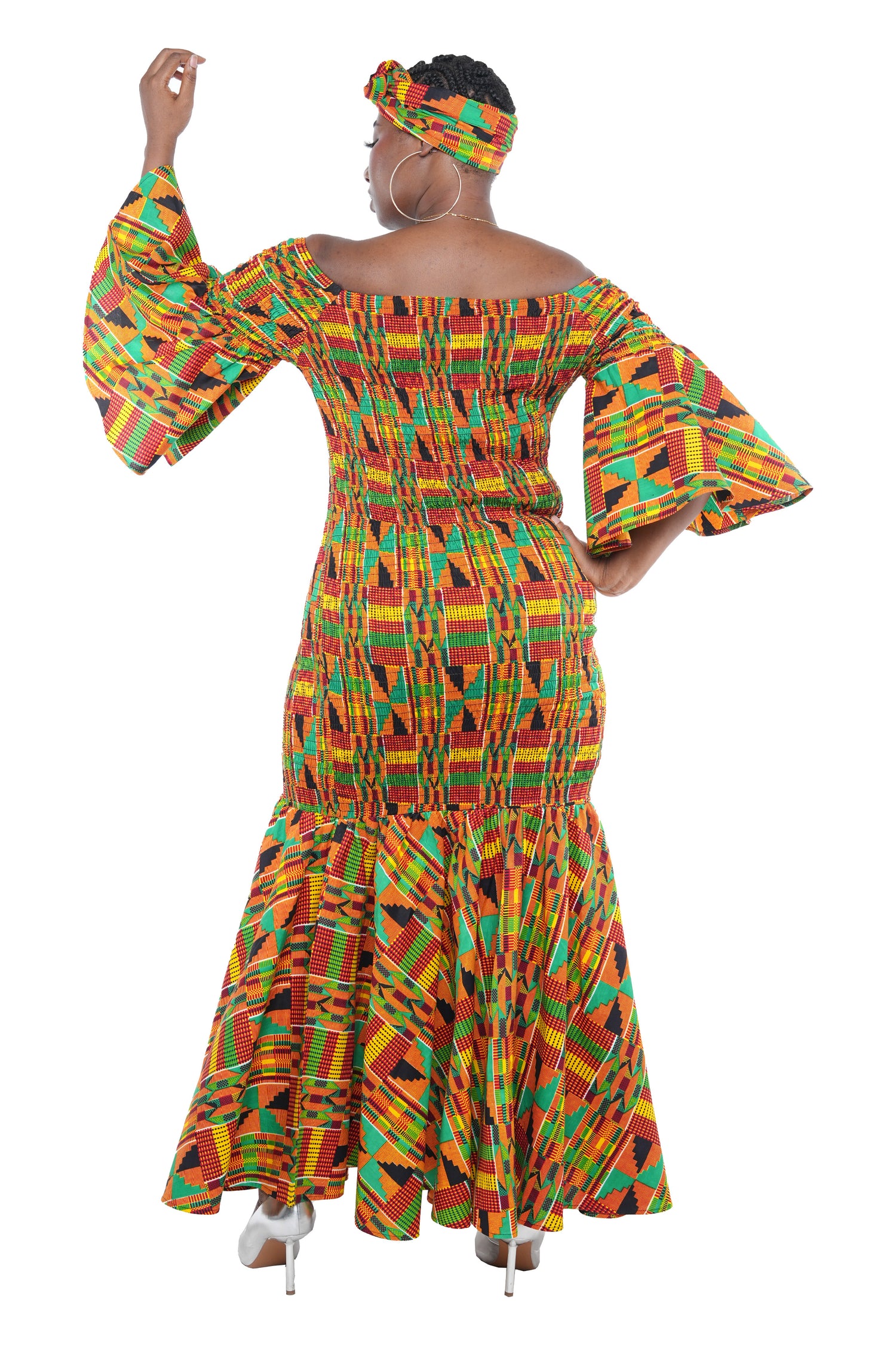 Kente Long Smocked Fish Tail Dress