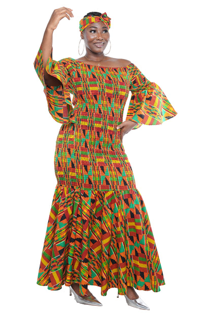 Kente Long Smocked Fish Tail Dress