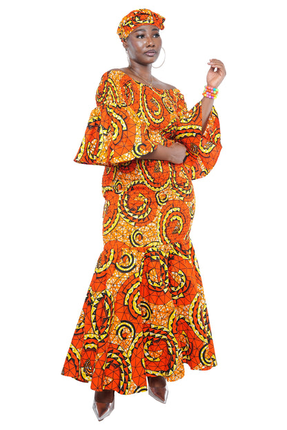 Ankara Long Smocked Fish Tail Dress | Mermaid Dress | One Size