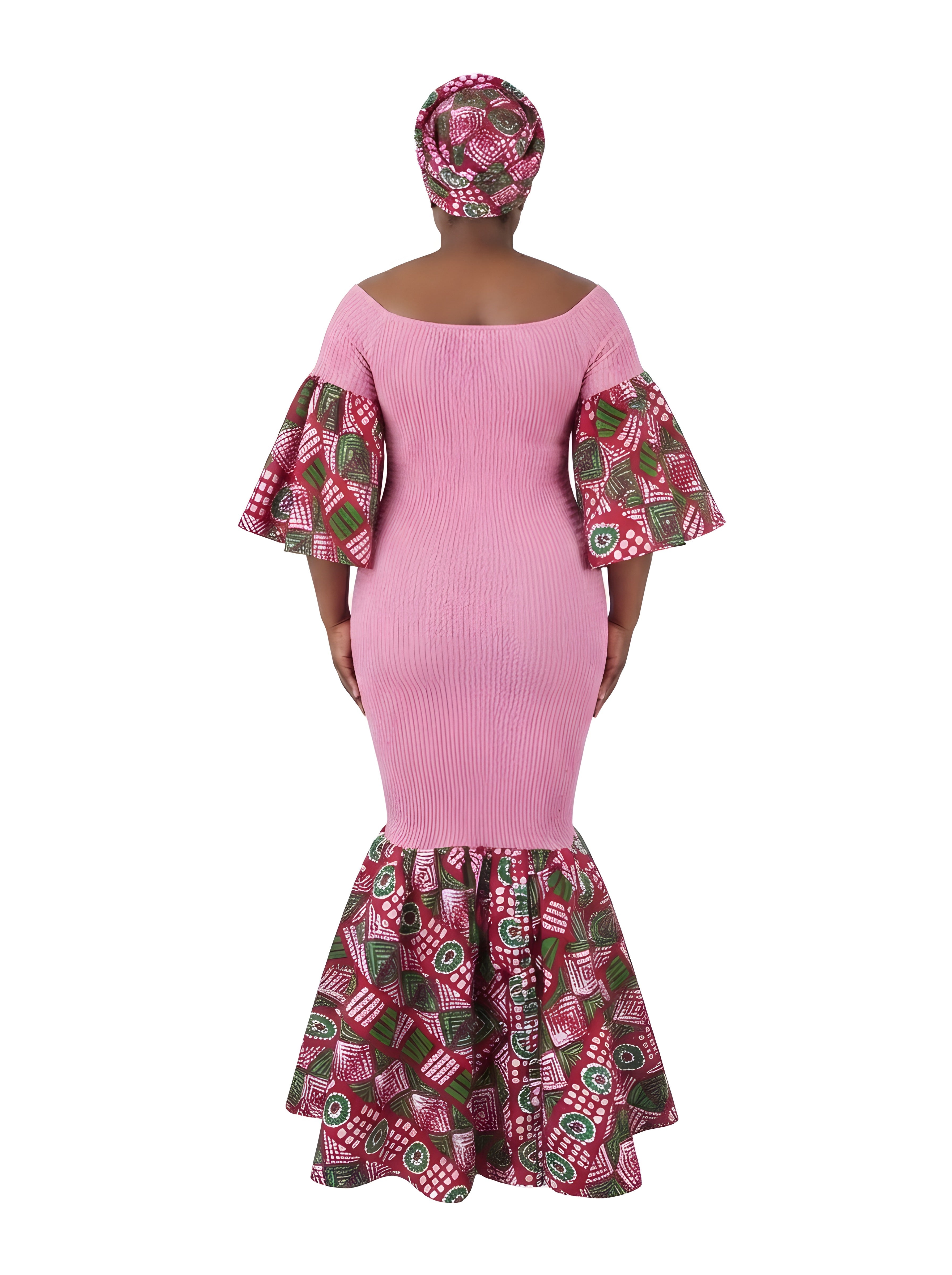 Ankara Trim Black Long Smocked Mermaid/Fish Tail Dress | One Size &amp; Plus Size