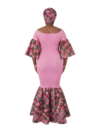 Ankara Trim Black Long Smocked Mermaid/Fish Tail Dress | One Size &amp; Plus Size