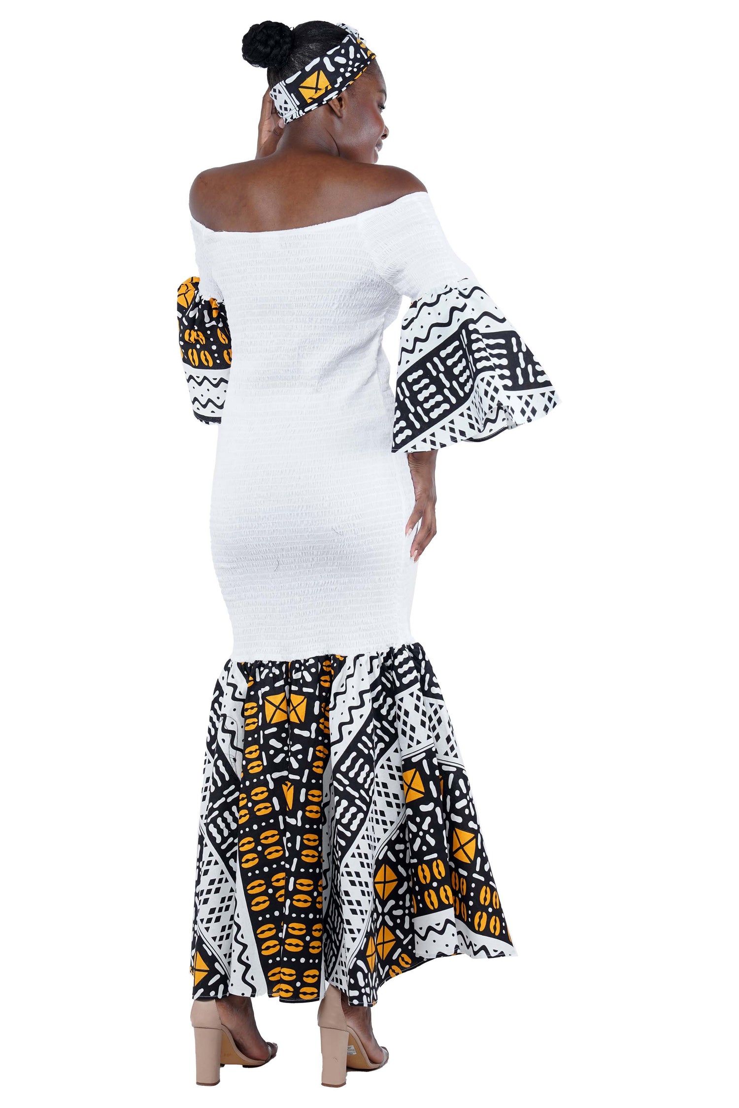 African Trim Black Long Smocked Mermaid/Fish Tail Dress | One Size &amp; Plus Size