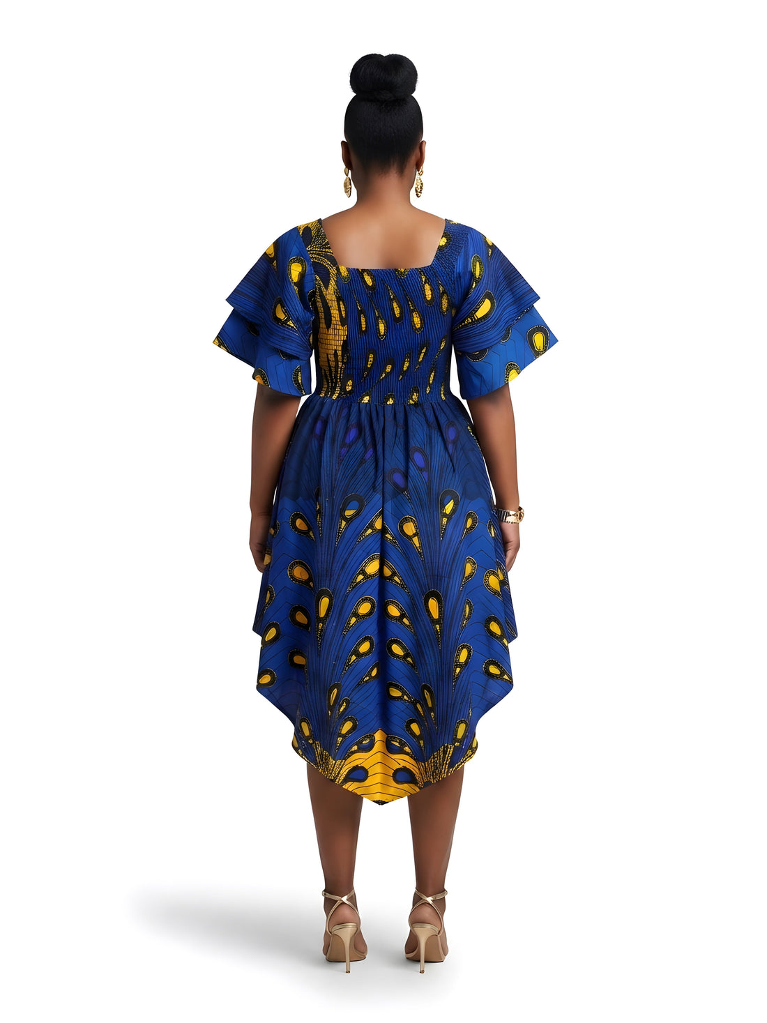 Women’s African Print Two-Tier High Low Dress with Smocked Bodice | One Size
