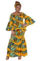 African print fishtail skirt with layered hem