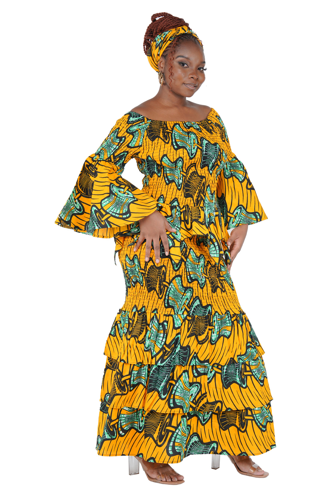 African two-piece cotton outfit with matching head wrap
